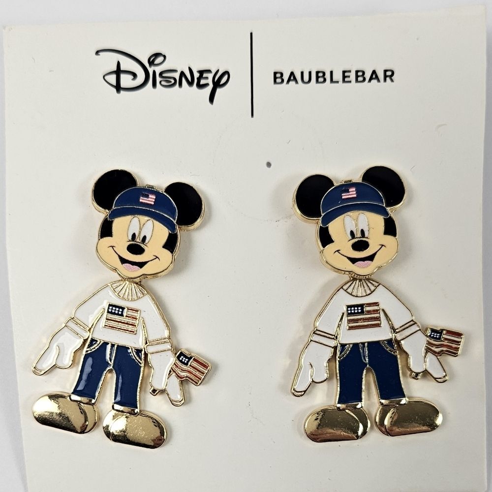 Disney BaubleBar Mickey Mouse Earrings U.S.A. Flag Red White Blue NWT